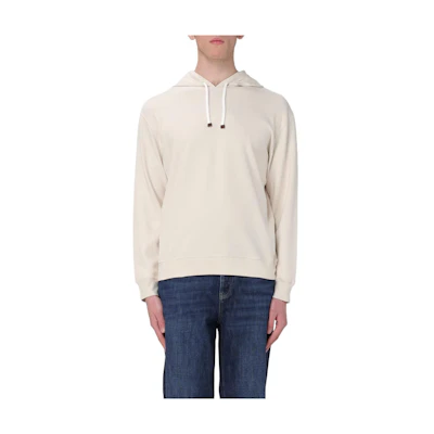 Brunello Cucinelli White Solid Color Hoodie with Drawstring M0T359021G-C9710