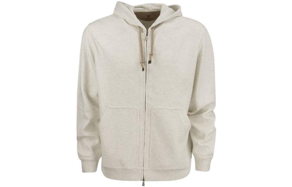 Brunello Cucinelli White Solid Color Zip-Up Hoodie AB009001