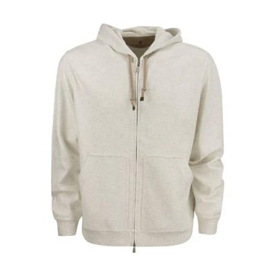 Brunello Cucinelli White Solid Color Zip-Up Hoodie AB009001