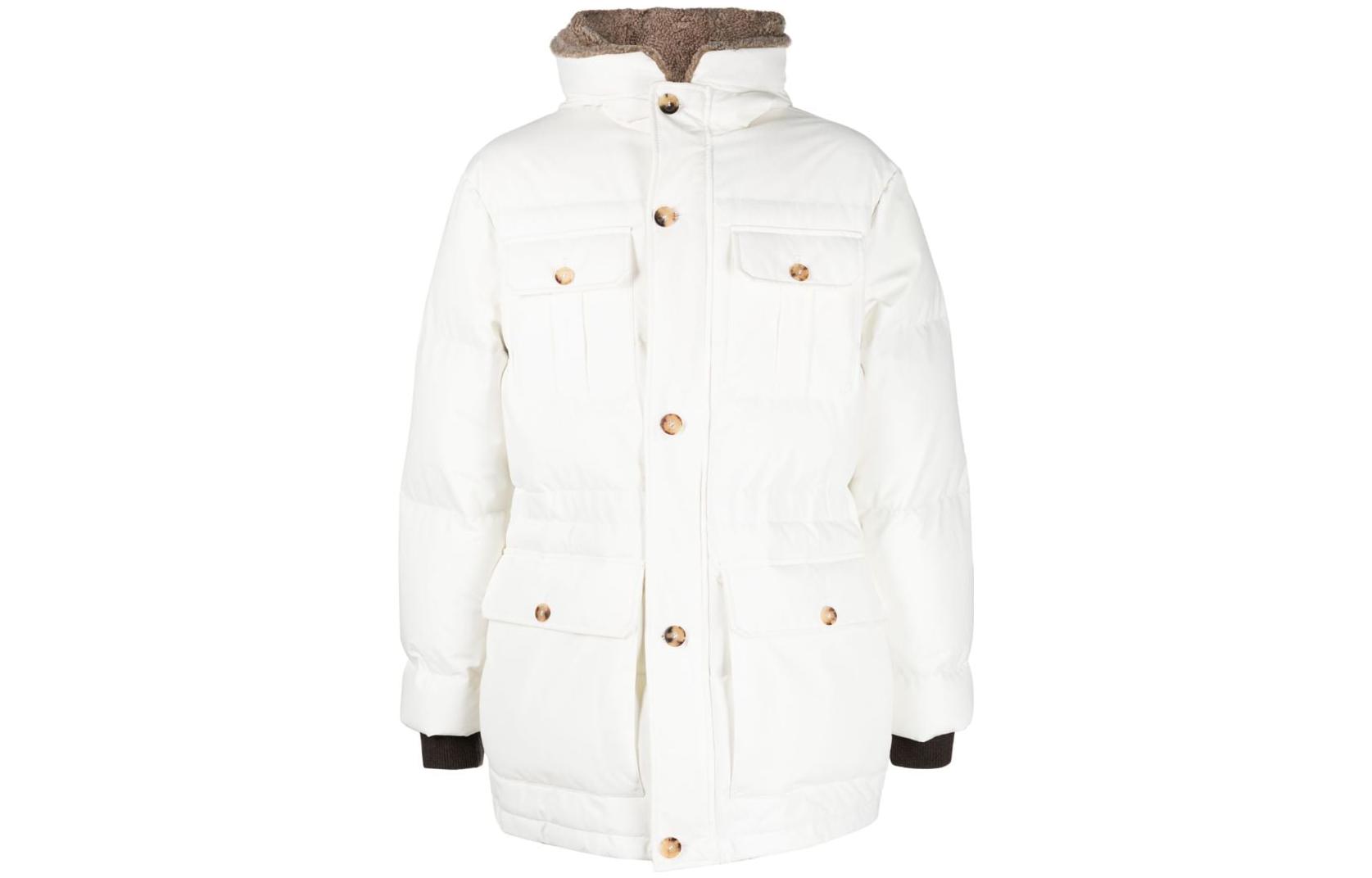 Brunello Cucinelli White Solid Double-Placket Hooded Jacket MM4201978-C5780