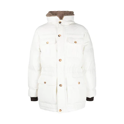 Brunello Cucinelli White Solid Double-Placket Hooded Jacket MM4201978-C5780