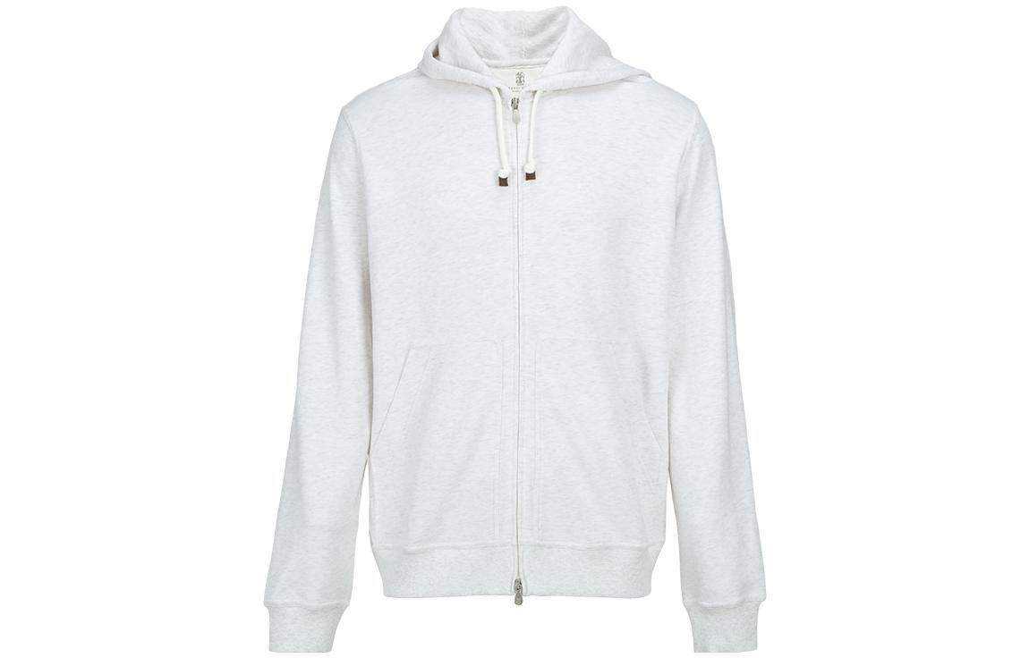 Brunello Cucinelli White Solid Double-Zip Hoodie Jacket M0T359069G-C5917
