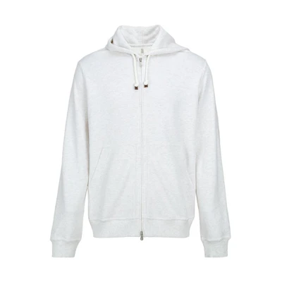 Brunello Cucinelli White Solid Double-Zip Hoodie Jacket M0T359069G-C5917