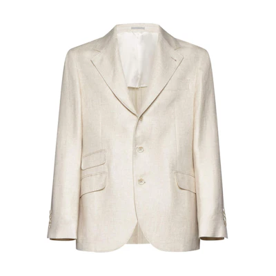 Brunello Cucinelli White Solid Single-Breasted Long Sleeve Blazer MW4827BWDE-C001