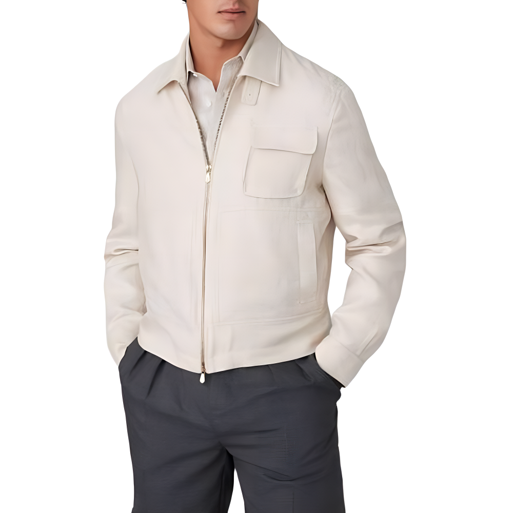 Brunello Cucinelli White Solid Zip-Up Collared Casual Jacket MW482621-5C001