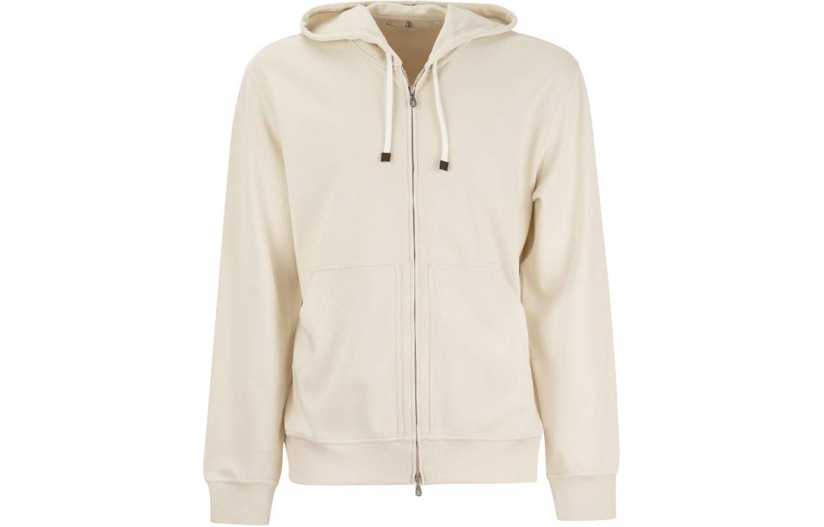 Brunello Cucinelli White Solid Zip-Up Hoodie Long Sleeve M0T359069G-C9710