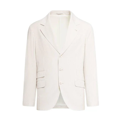 Brunello Cucinelli White V-Neck Loose-Fit Long-Sleeve Jacket MS4387BWDC002