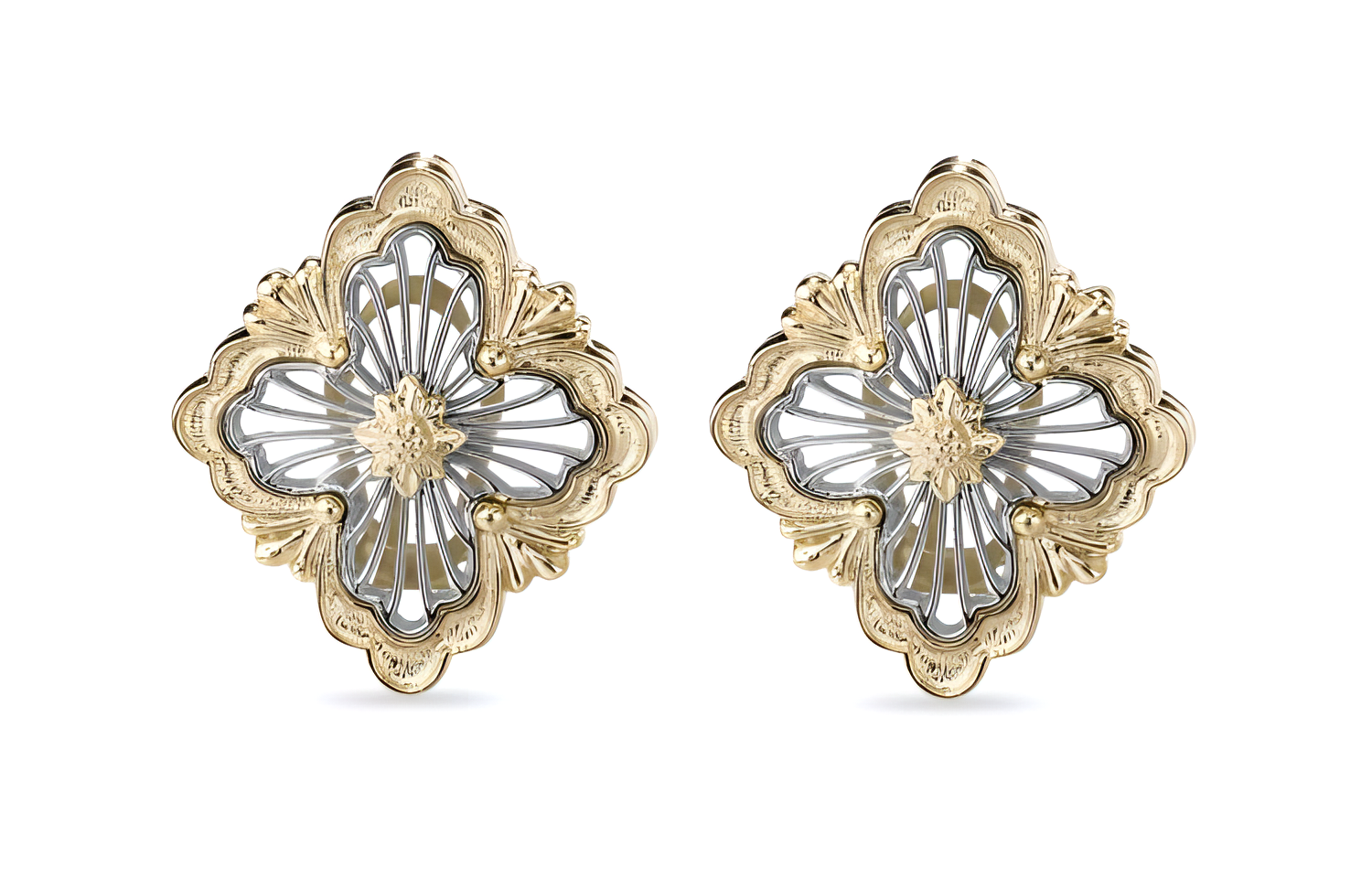 Buccellati 18K Gold White Gold Star Engraved Earrings Unisex Couple Gold. JAUEAR021177