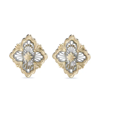 Buccellati 18K Gold White Gold Star Engraved Earrings Unisex Couple Gold. JAUEAR021177