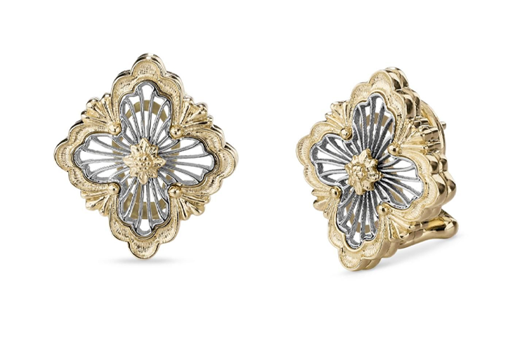 Lookbook Buccellati 18K金白金雕星耳環 情侶款 中性黃金耳環 JAUEAR021177