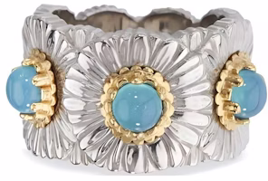 BUCCELLATI Blossoms Daisy Ring Silver/Blue Agate Unisex Couple Jewelry. JAGETE021326 BUCCELLATI Blossoms Daisy Ring Silver/Blue Agate Unisex Couple Jewelry. JAGETE021326