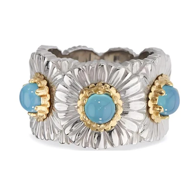 BUCCELLATI Blossoms Daisy Ring Silver/Blue Agate Unisex Couple Jewelry. JAGETE021326