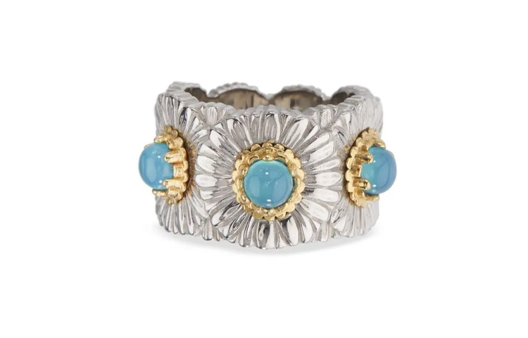 Order BUCCELLATI Blossoms 雛菊戒指 銀色/藍玉髓 情侶款飾品 JAGETE021326
