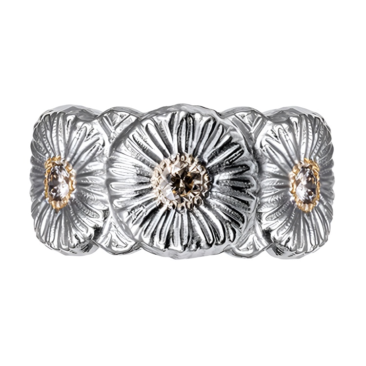 BUCCELLATI Blossoms Daisy Silver Ring with Colored Diamonds Unisex Silver. JAGETE012383