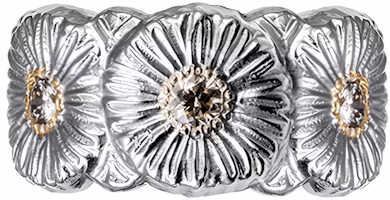 BUCCELLATI Blossoms Daisy Silver Ring with Colored Diamonds Unisex Silver. JAGETE012383 BUCCELLATI Blossoms Daisy Silver Ring with Colored Diamonds Unisex Silver. JAGETE012383
