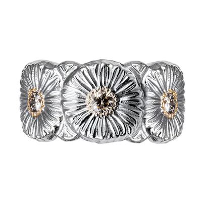 BUCCELLATI Blossoms Daisy Silver Ring with Colored Diamonds Unisex Silver. JAGETE012383