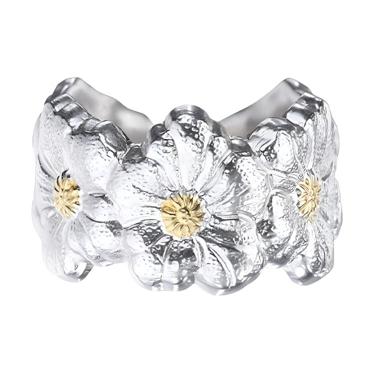 Buccellati Blossoms Gardenia 925 Silver Ring Unisex Couple Gold-Plated Silver. JAGETE012372