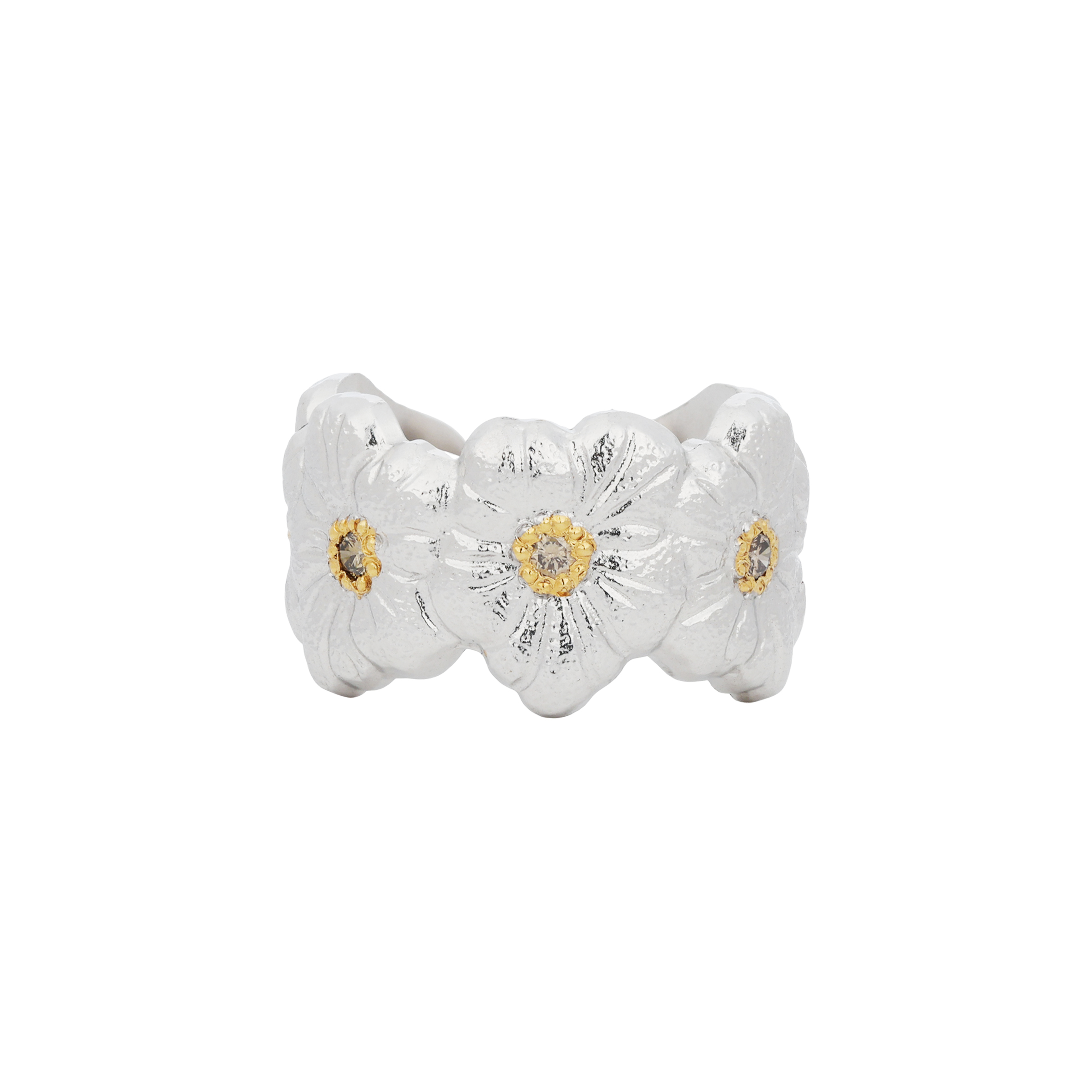 BUCCELLATI Blossoms Gardenia Silver Diamond 925 Silver Ring Unisex Couple Style. JAGETE012373