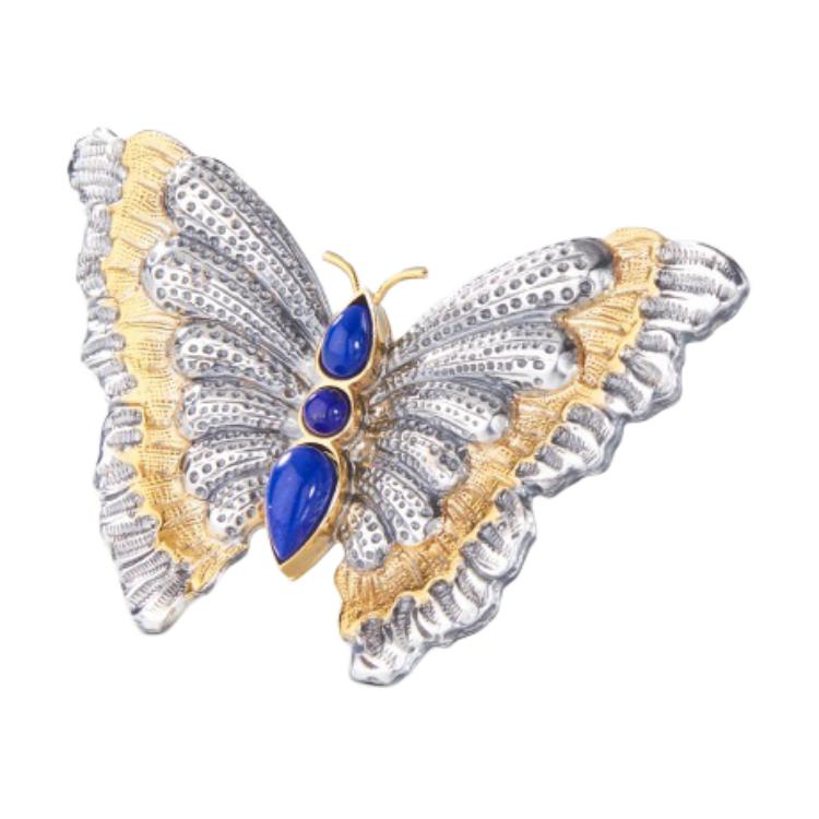 Lookbook BUCCELLATI 蝴蝶胸針青金石銀飾 情侶款設計 - 銀色 JAGBRO023419