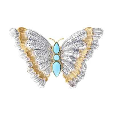 Buccellati Butterfly Design Turquoise Silver Brooch Unisex Couple Style Silver. JAGBRO023420