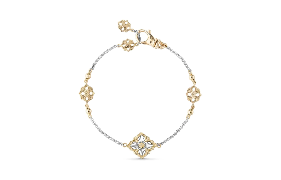 Buccellati Opera 18K Gold Silver Bracelet Unisex Couple Design with Monogram Cutout JAUBRA021180