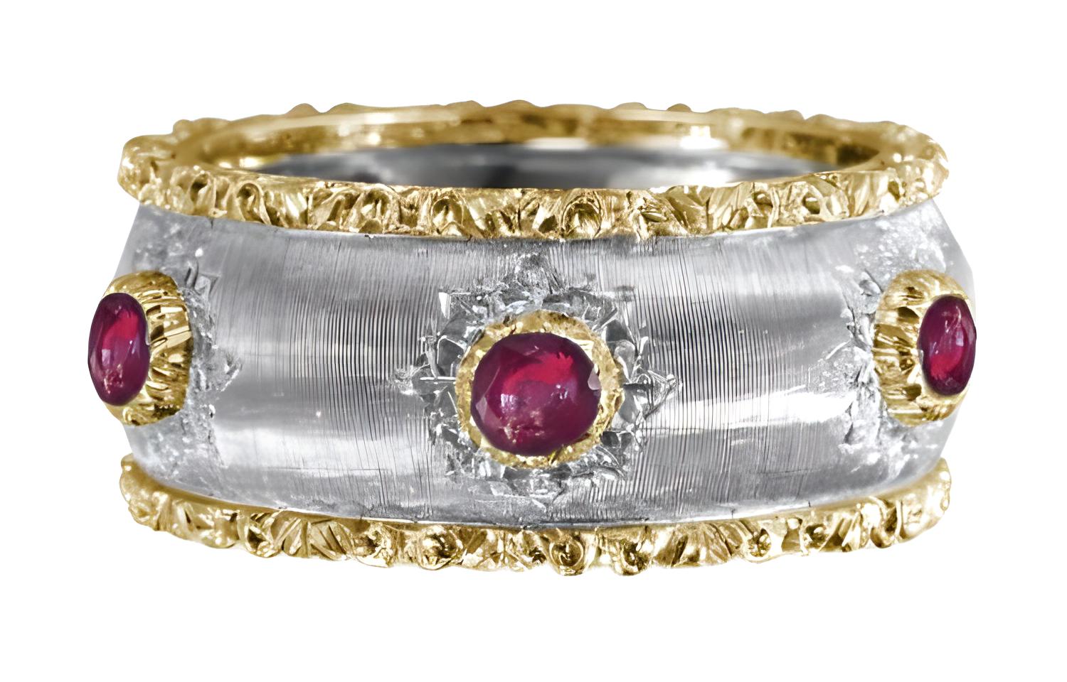 Buccellati Platinum Gemstone Decor Ring Unisex Couple Design Multicolor. JAUETE007272