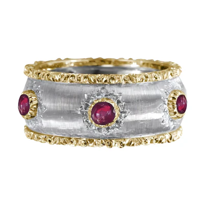 Buccellati Platinum Gemstone Decor Ring Unisex Couple Design Multicolor. JAUETE007272