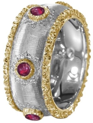 부첼라티 플래티넘 멀티컬러 젬스톤 커플 디자인 반지 유니섹스. JAUETE007272 Shop 부첼라티 플래티넘 멀티컬러 젬스톤 커플 디자인 반지 유니섹스. JAUETE007272