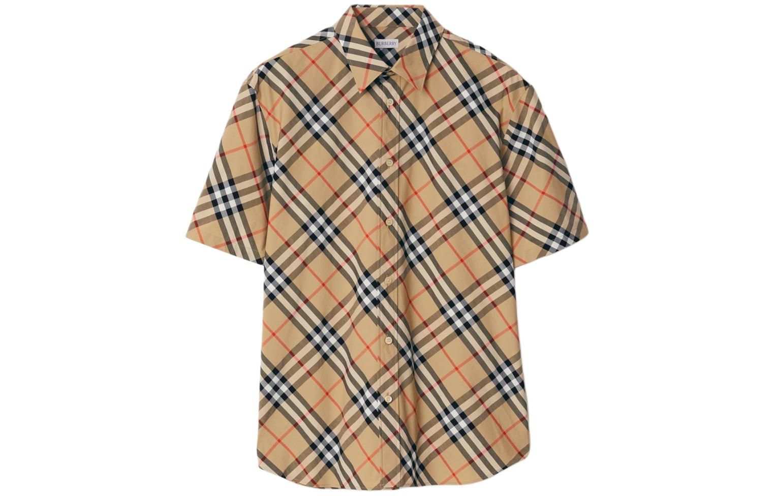 Burberry  Beige Check Print Single-Breasted Short-Sleeve Shirt. 80876371