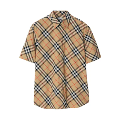 Burberry Beige Check Print Single-Breasted Short-Sleeve Shirt. 80876371
