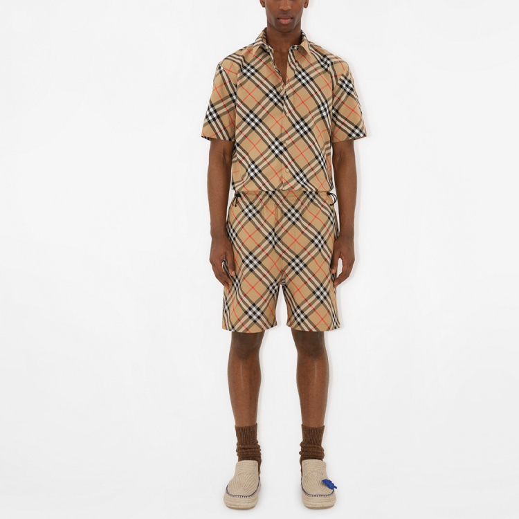 Burberry  Beige Check Print Single-Breasted Short-Sleeve Shirt. 80876371 圖 4
