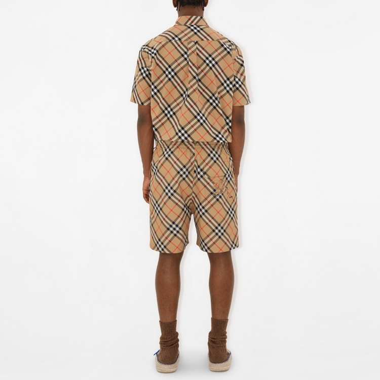 Burberry  Beige Check Print Single-Breasted Short-Sleeve Shirt. 80876371 圖 5
