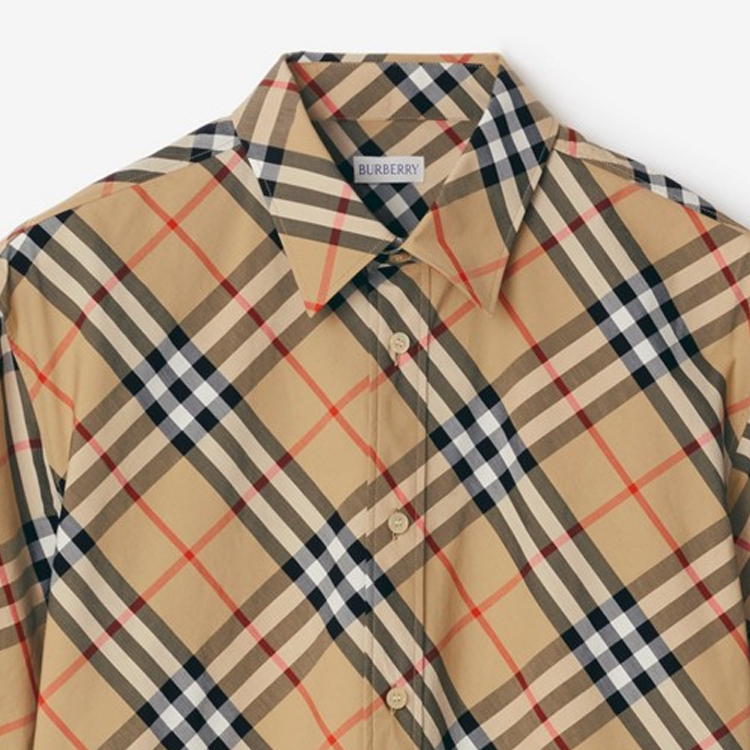 Burberry  Beige Check Print Single-Breasted Short-Sleeve Shirt. 80876371 圖 7