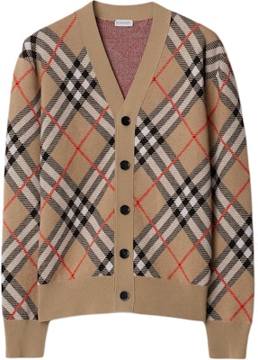 Burberry Kardigan Rajut Lengan Panjang V-Neck Beige Check dengan Kancing 80934941 Order Burberry Kardigan Rajut Lengan Panjang V-Neck Beige Check dengan Kancing 80934941