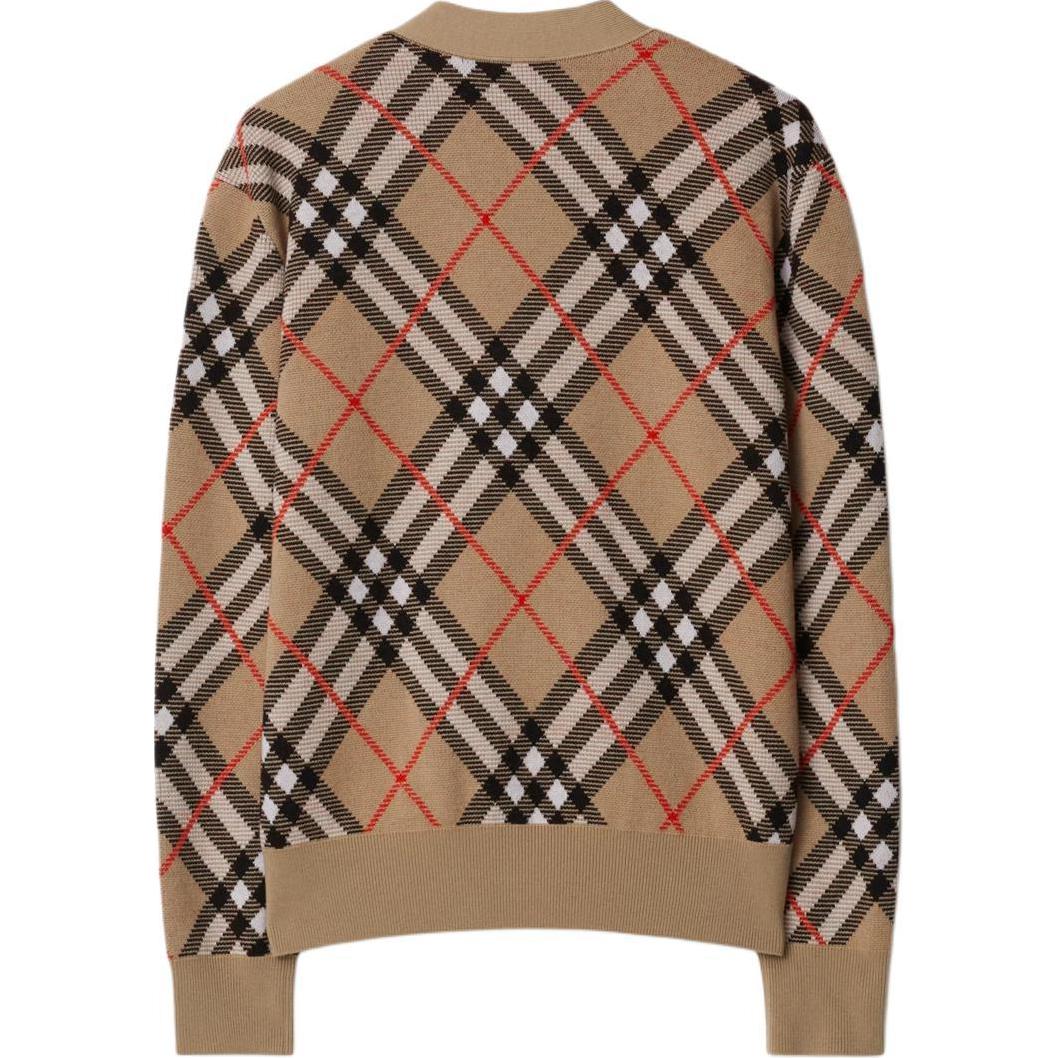 Lookbook Burberry Kardigan Rajut Lengan Panjang V-Neck Beige Check dengan Kancing 80934941