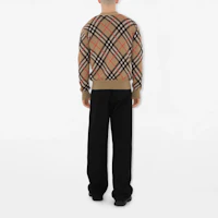 Purchase Burberry Beige Check V-Neck Buttoned Long-Sleeve Knit Cardigan 80934941