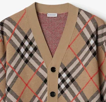 Cheap Burberry Beige Check V-Neck Buttoned Long-Sleeve Knit Cardigan 80934941