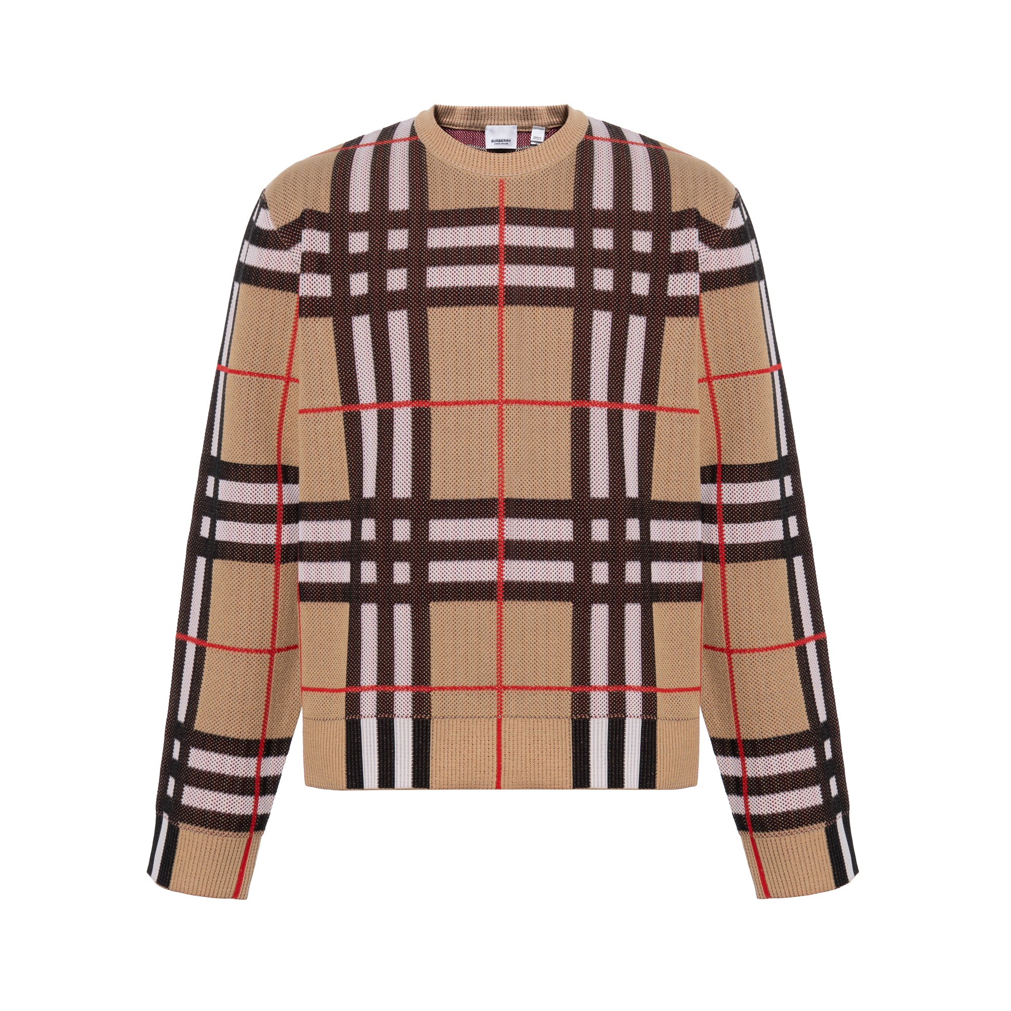 Burberry  Beige Checkered Full-Print Crewneck Long-Sleeve Sweater. 80702851