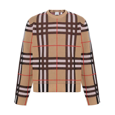 Burberry Beige Checkered Full-Print Crewneck Long-Sleeve Sweater. 80702851