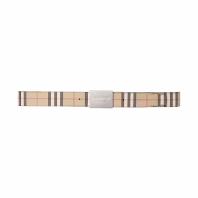 Burberry Beige Checkered Leather Belt 3.5cm Wide. 80527831