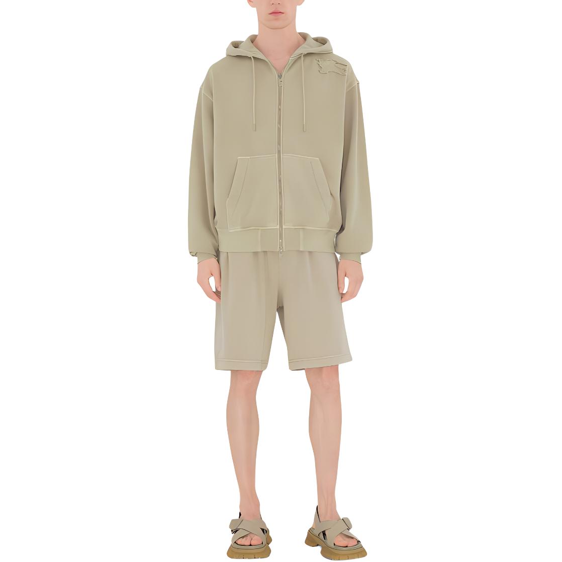 Burberry  Beige Solid Logo Patch Zip-Up Hoodie. 80901311 圖 4