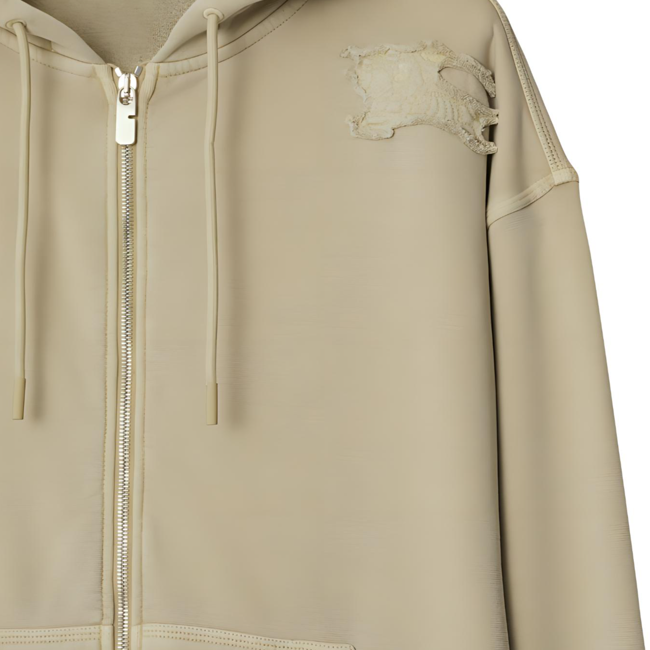 Burberry  Beige Solid Logo Patch Zip-Up Hoodie. 80901311 圖 7