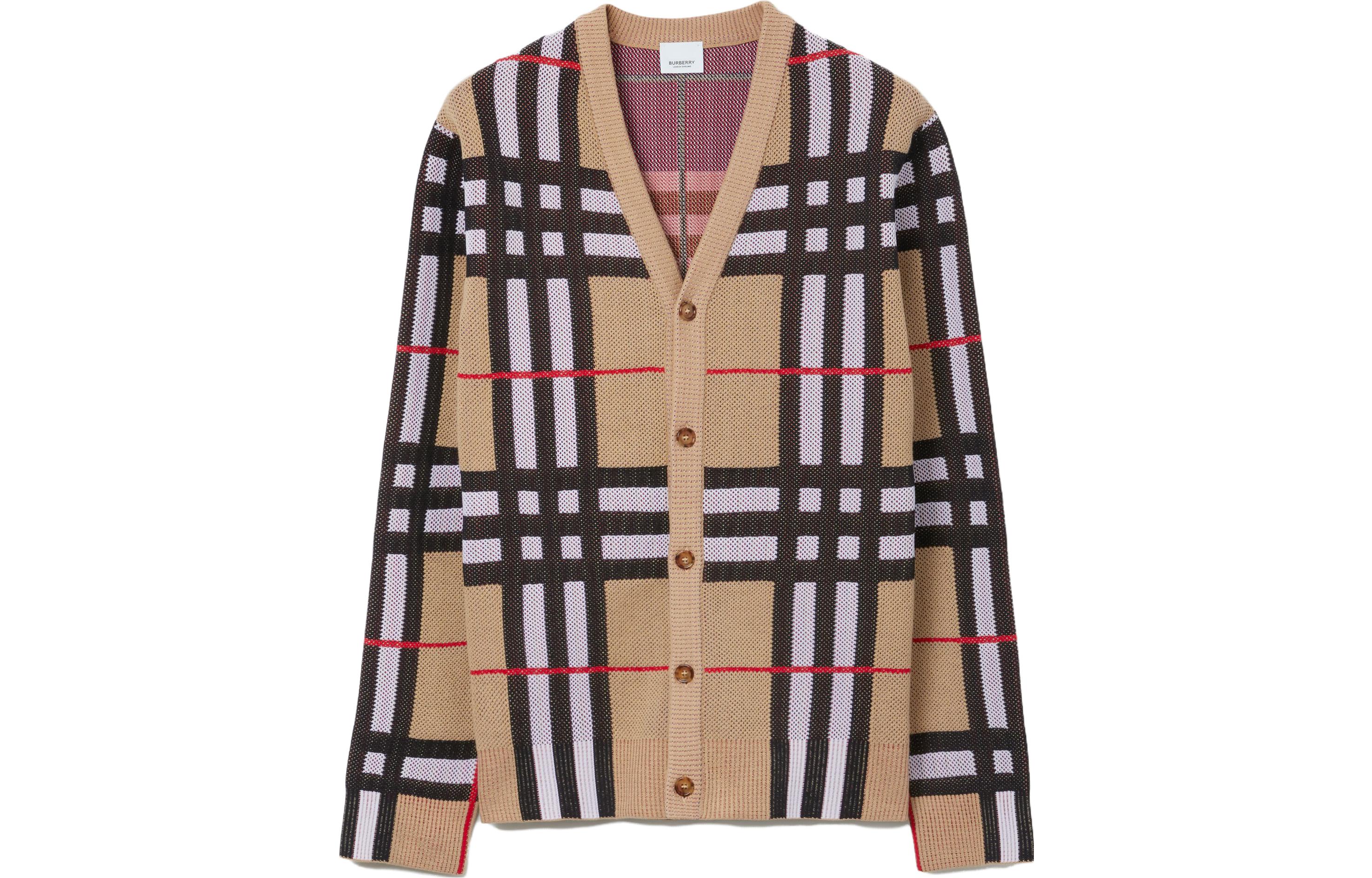 Burberry  Beige V-Neck Striped Knit Sweater 80702871