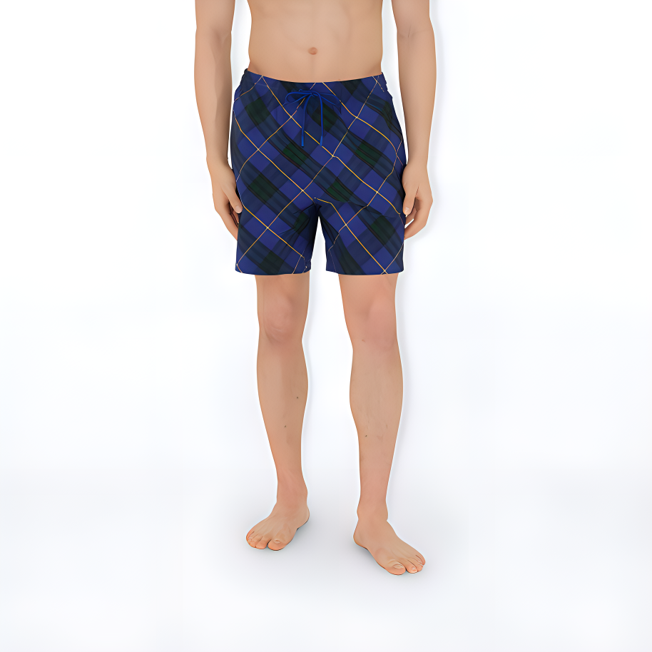 Shop Burberry Shorts de Baño Rectos con Cinturón Cuadros Azul Marino Brillante 80900441