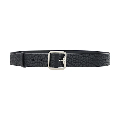Burberry Black Calf Leather Belt with Patterned Design and Pin Buckle. 8075260A1189