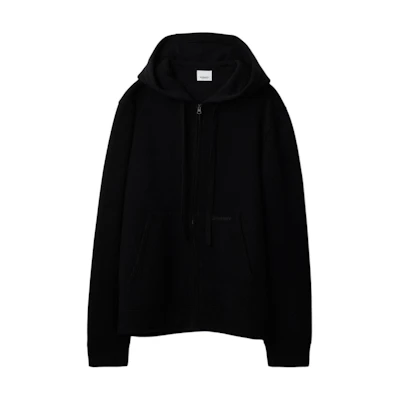 Burberry Black Cashmere Hoodie with Full Zip Long Sleeve Design 80896631