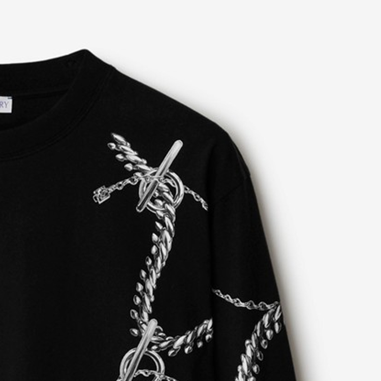 Cheap 巴宝莉黑色链条印花圆领长袖卫衣 80882071