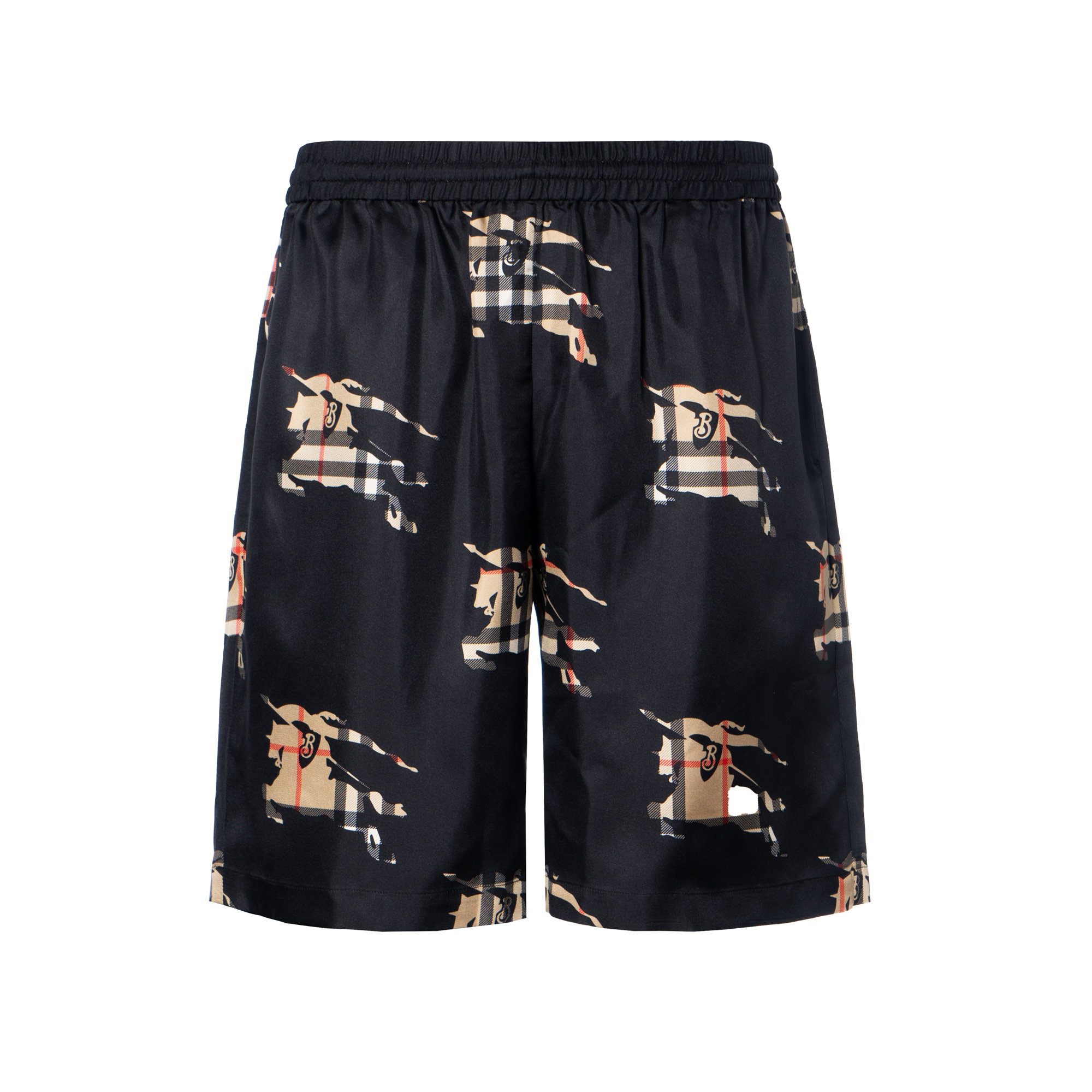 Burberry  Black Check Logo Print Mid-Waist Relaxed Fit Shorts. 80726531