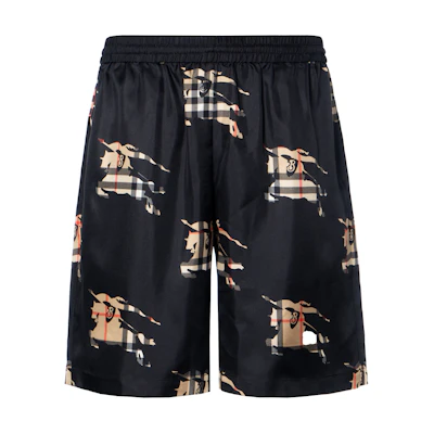 Burberry Black Check Logo Print Mid-Waist Relaxed Fit Shorts. 80726531