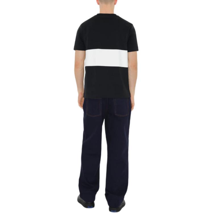 Shop Burberry 黑色拼接馬術印花短袖T恤 80959361